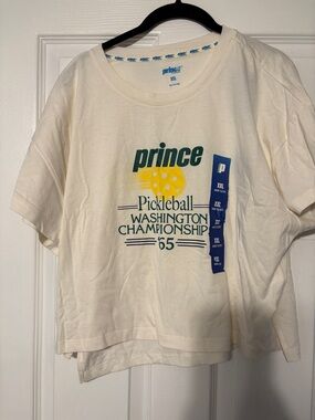 Prince Cream Crop Top with Green & Yellow Pickleball Graphic